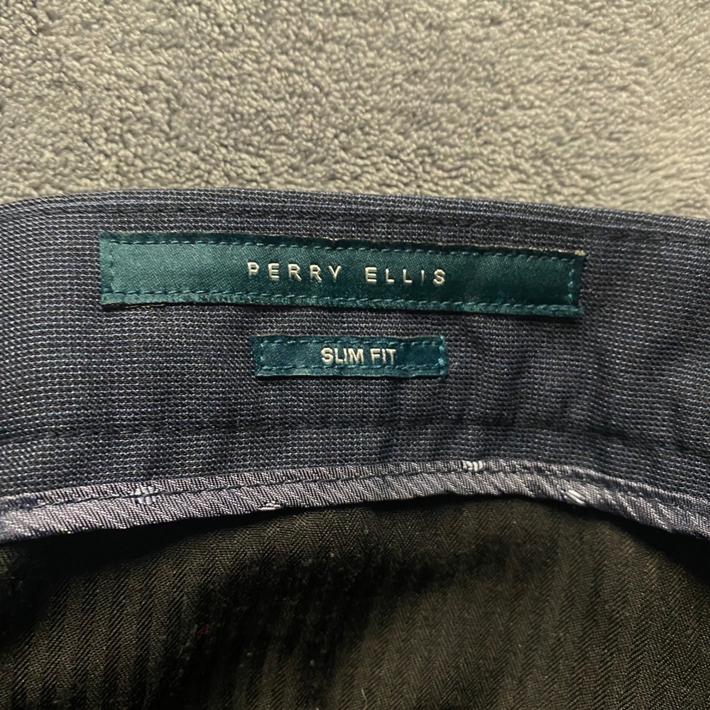 Perry Ellis Dress Pants Mens 32x30 Slim Fit Navy Blue Flat Front Trousers - Picture 8 of 8